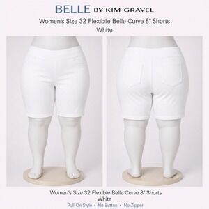 Belle by Kim Gravel Flexibelle Belle 32W Curve 8" Shorts White Women